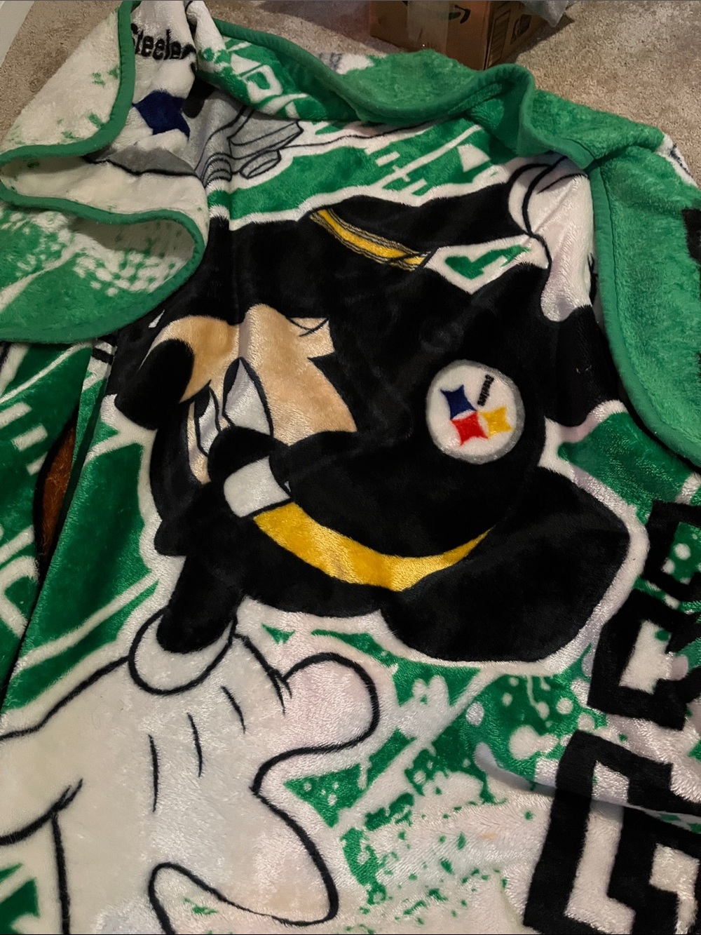 Disney Green Plush Throw with Black, Yellow & White Accents